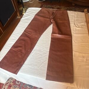 Vera Pelle (VINTAGE )Carmel Leather Pants Sz 44EU = 28/29inseam good condition